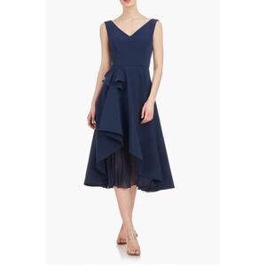 Kay Unger Begonia Crepe & Chiffon Midi A-Line Dress